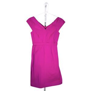 Theory Womens Dress 2 Magenta Pink V Neck Pleated Waist Strap Sheath Mini Chic